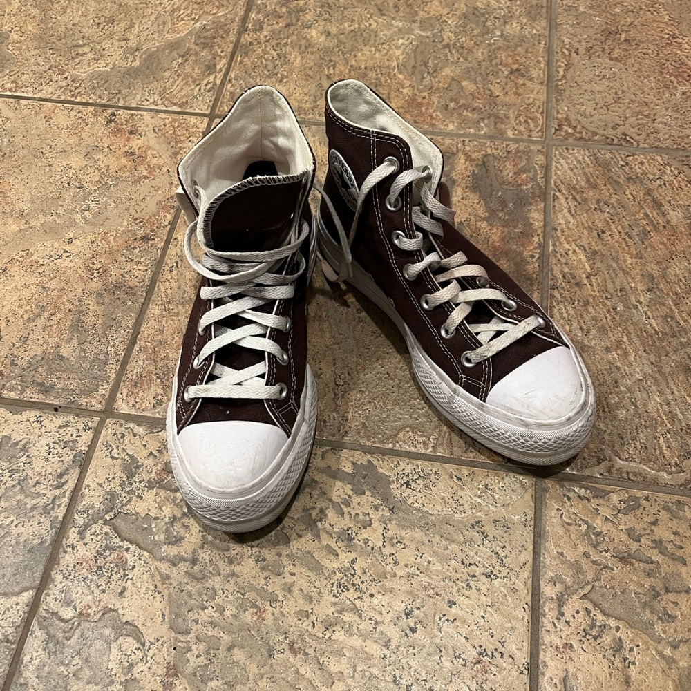 Classic High-Top Sneakers - Brown and White